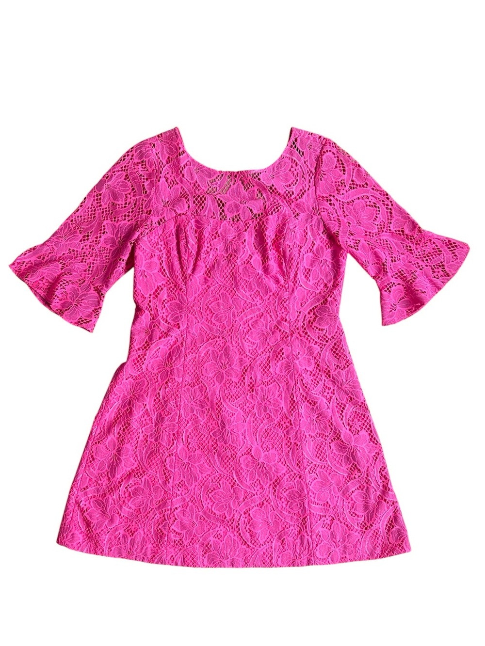 Lilly Pulitzer Hot Pink Allyson Lace Flounce Sleeve V Back Dress